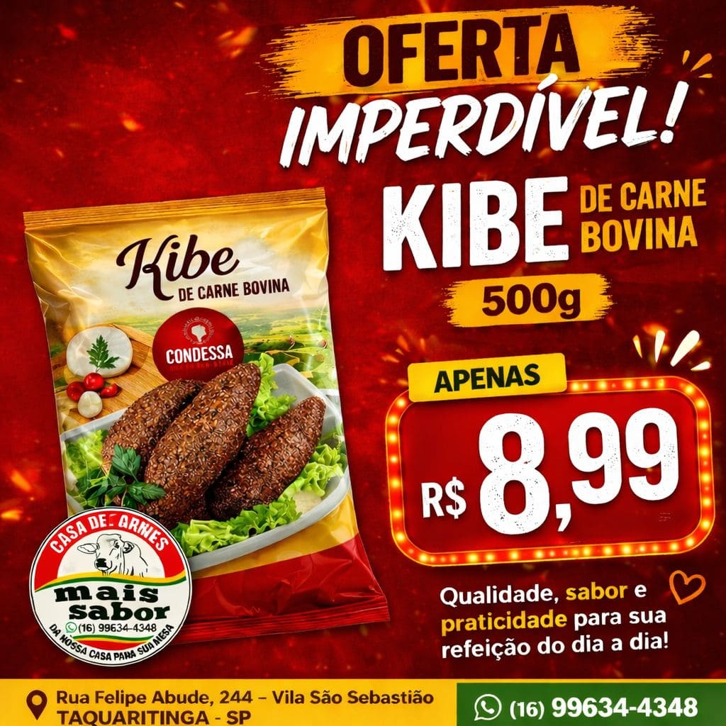 Promoção Kibe 500g - Casa de Carnes Mais Sabor